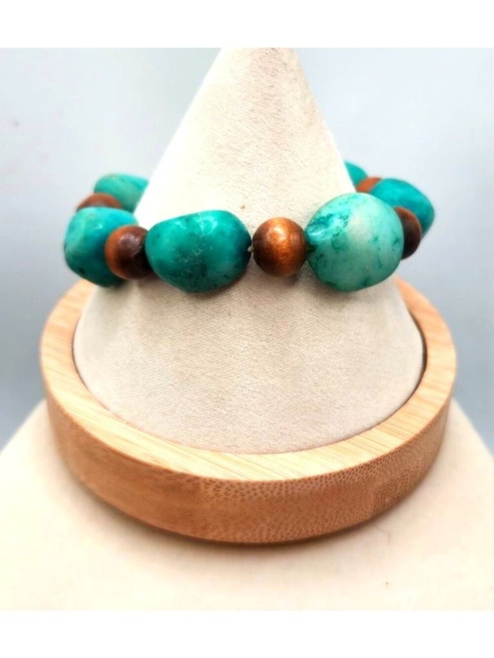 Chunky Faux Turquoise & Tiger Eye Beaded Stretch Bracelet